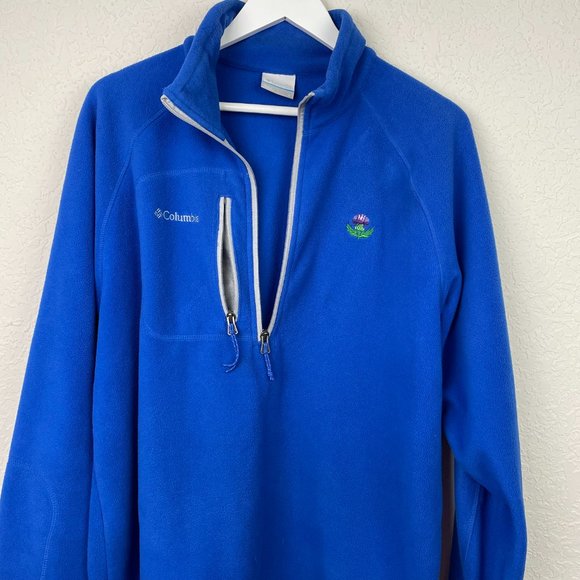 COLUMBIA Unisex Bright Blue Soft Fleece 1/2 Zip Pullover Front Breast Zip Pocket - Picture 6 of 9